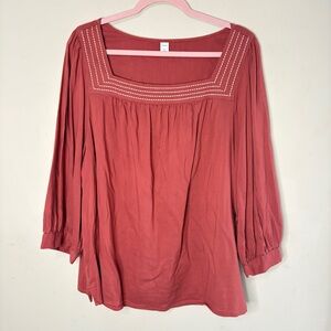 OLD NAVY Embroidered Boho Square Neck Balloon 3/4-Sleeve Peasant Top, XXL